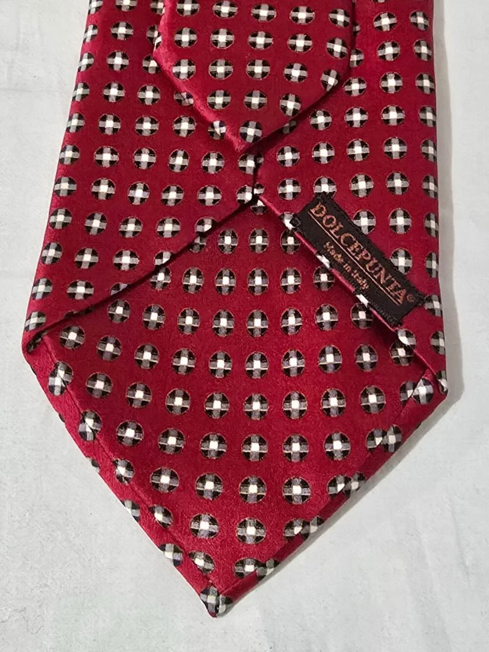 Dolcepunta Hand Made in Italy 100% Silk Necktie - Red White Black Dots